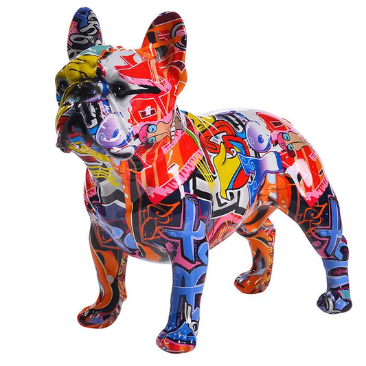 Nordic Painting Graffiti Bulldog Statue, Printed Resin Dog Handicraft Home Decoration Wine Cabinet Office Decoration Sculpture