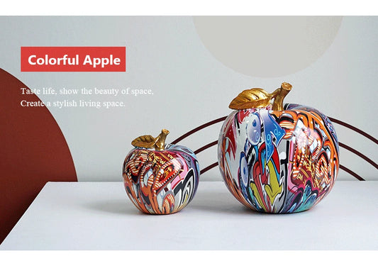 Resin Graffiti Apple Decoration Figurines Colorful Fruit Handicrafts Interior Modern Decor Object Living Room Collections